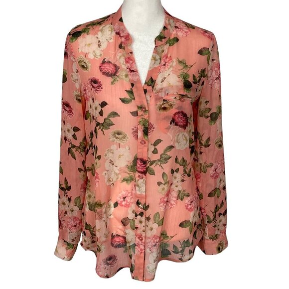 KUT FROM THE CLOTH Women Jasmine Top Size XS Orange Sheer Casual Floral 68-9 - Picture 2 of 13